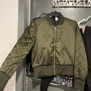Green Quilted Bomber Jacket